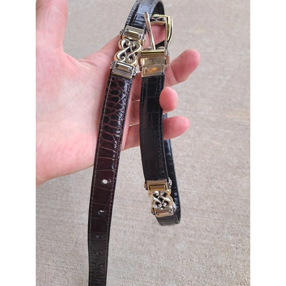 Brighton Women's Brown Belt Gold/ Silver Tone Buckle Decorative Parts L 36